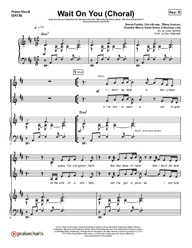 Wait On You (Choral Anthem SATB) Piano/Vocal Pack (Maverick City Music / Elevation Worship / Dante Bowe / Chandler Moore / Arr. Luke Gambill)