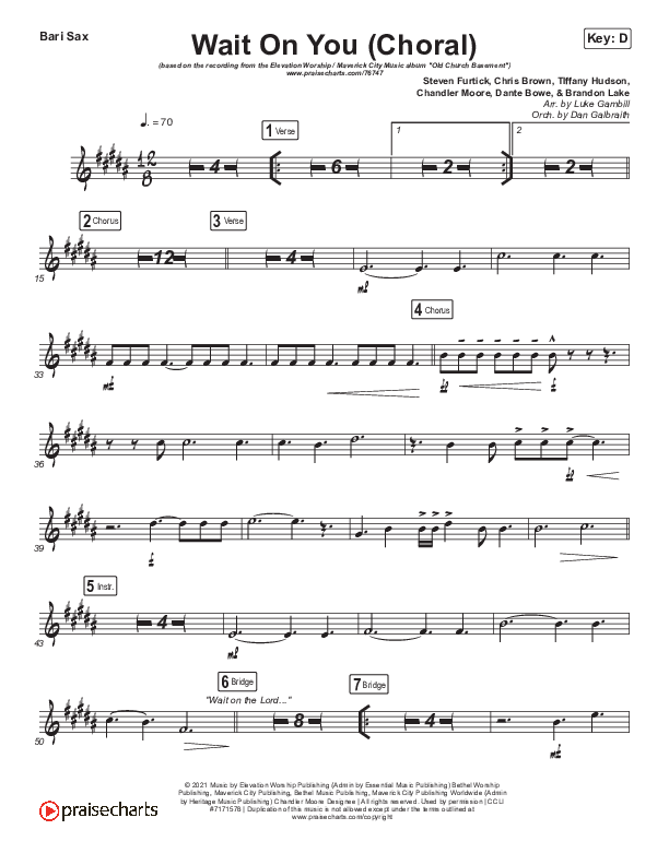 Wait On You (Choral Anthem SATB) Bari Sax (Maverick City Music / Elevation Worship / Dante Bowe / Chandler Moore / Arr. Luke Gambill)