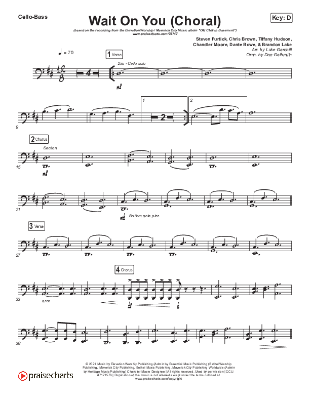 Wait On You (Choral Anthem SATB) Cello/Bass (Maverick City Music / Elevation Worship / Dante Bowe / Chandler Moore / Arr. Luke Gambill)