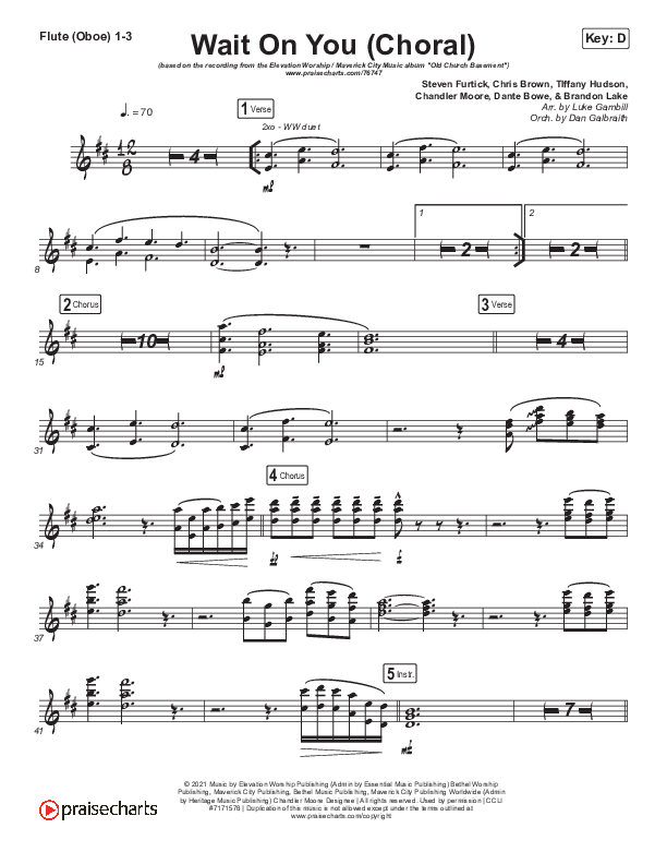 Wait On You (Choral Anthem SATB) Flute/Oboe 1/2/3 (Maverick City Music / Elevation Worship / Dante Bowe / Chandler Moore / Arr. Luke Gambill)