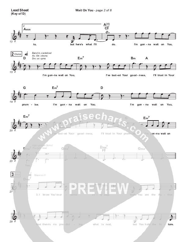 Wait On You (Choral Anthem SATB) Lead Sheet (Melody) (Maverick City Music / Elevation Worship / Dante Bowe / Chandler Moore / Arr. Luke Gambill)