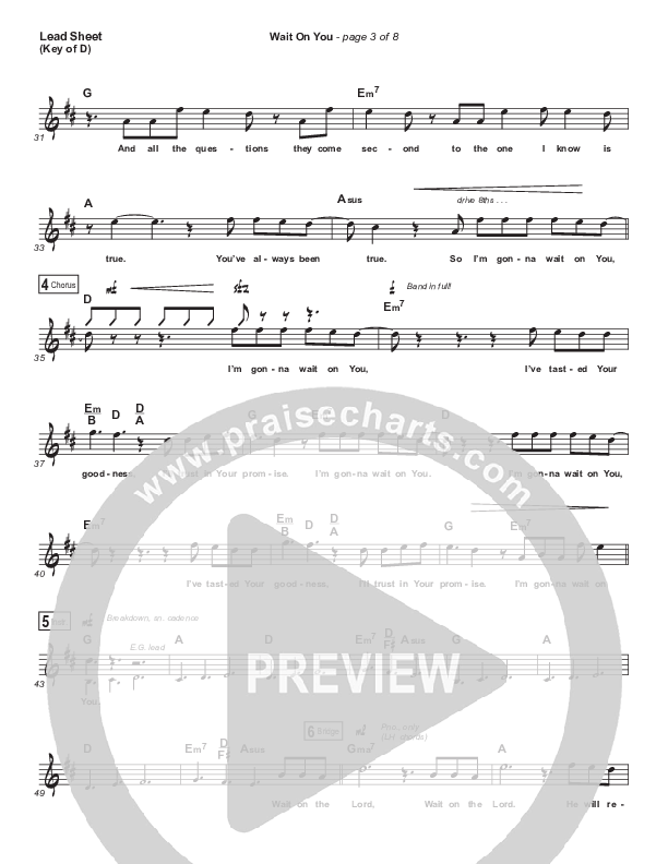 Wait On You (Choral Anthem SATB) Lead Sheet (Melody) (Maverick City Music / Elevation Worship / Dante Bowe / Chandler Moore / Arr. Luke Gambill)