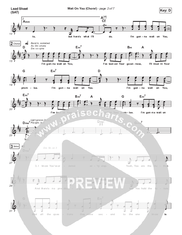 Wait On You (Choral Anthem SATB) Lead Sheet (SAT) (Maverick City Music / Elevation Worship / Dante Bowe / Chandler Moore / Arr. Luke Gambill)