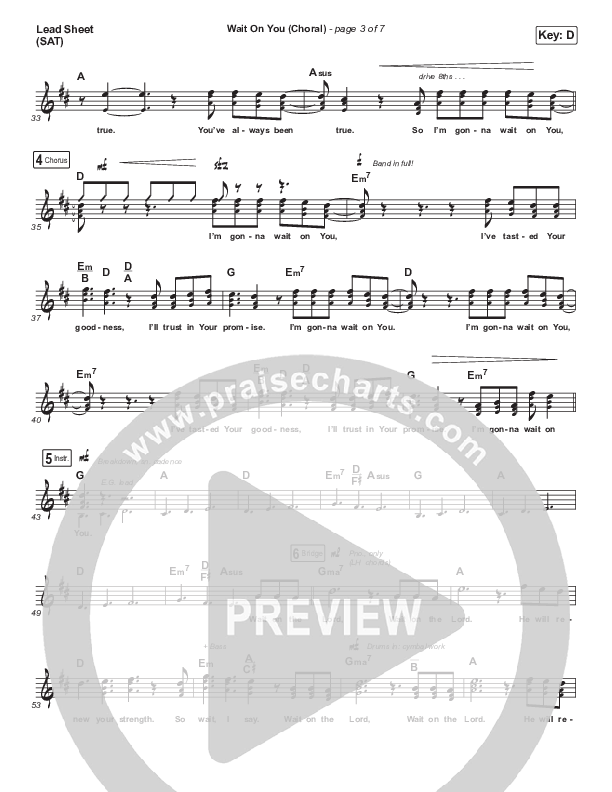 Wait On You (Choral Anthem SATB) Lead Sheet (SAT) (Maverick City Music / Elevation Worship / Dante Bowe / Chandler Moore / Arr. Luke Gambill)