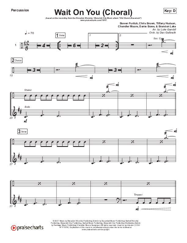 Wait On You (Choral Anthem SATB) Percussion (Maverick City Music / Elevation Worship / Dante Bowe / Chandler Moore / Arr. Luke Gambill)