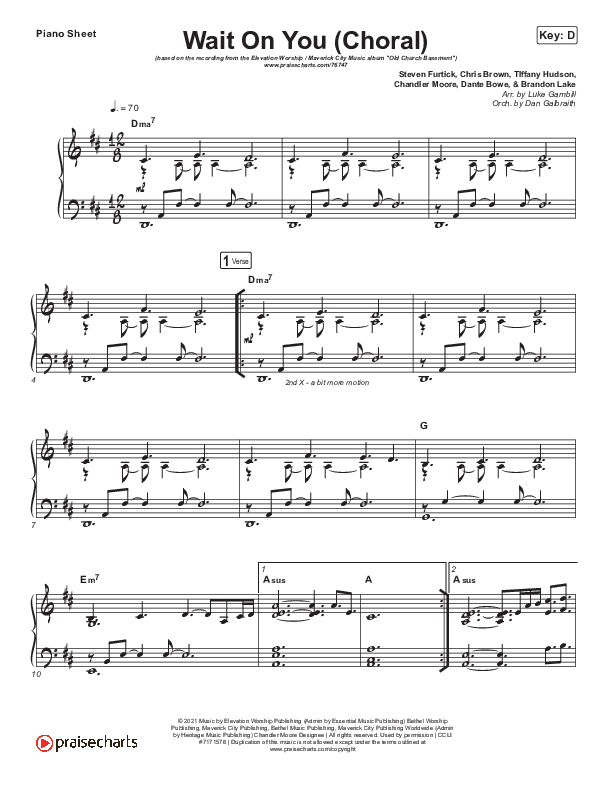 Wait On You (Choral Anthem SATB) Piano Sheet (Maverick City Music / Elevation Worship / Dante Bowe / Chandler Moore / Arr. Luke Gambill)