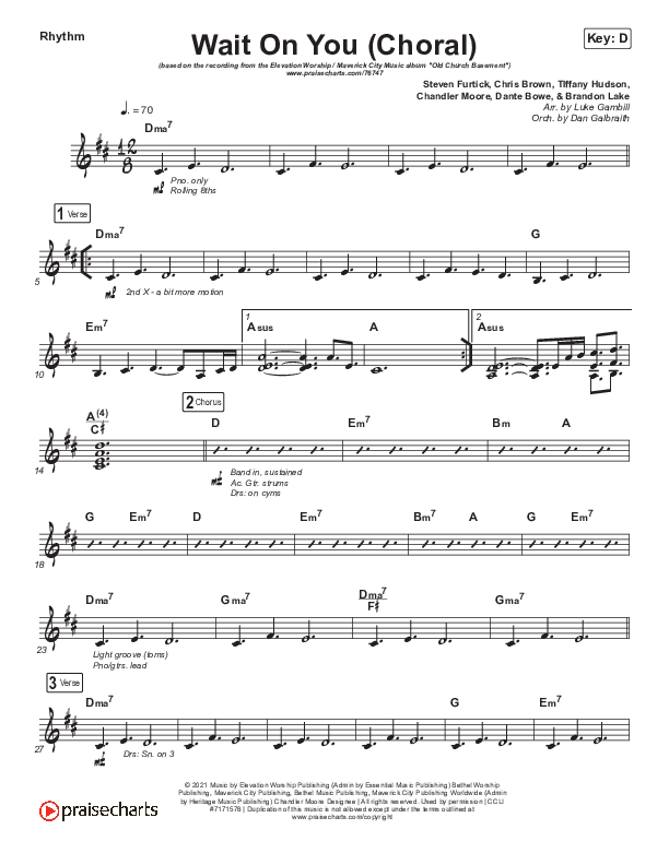 Wait On You (Choral Anthem SATB) Rhythm Chart (Maverick City Music / Elevation Worship / Dante Bowe / Chandler Moore / Arr. Luke Gambill)
