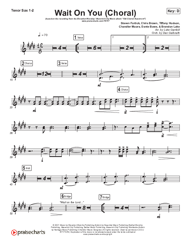 Wait On You (Choral Anthem SATB) Tenor Sax 1/2 (Maverick City Music / Elevation Worship / Dante Bowe / Chandler Moore / Arr. Luke Gambill)