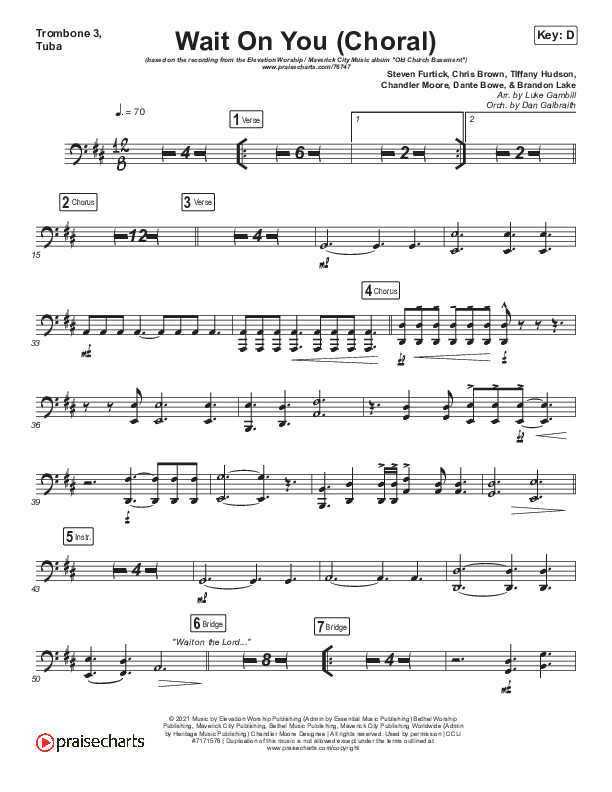 Wait On You (Choral Anthem SATB) Trombone 3/Tuba (Maverick City Music / Elevation Worship / Dante Bowe / Chandler Moore / Arr. Luke Gambill)