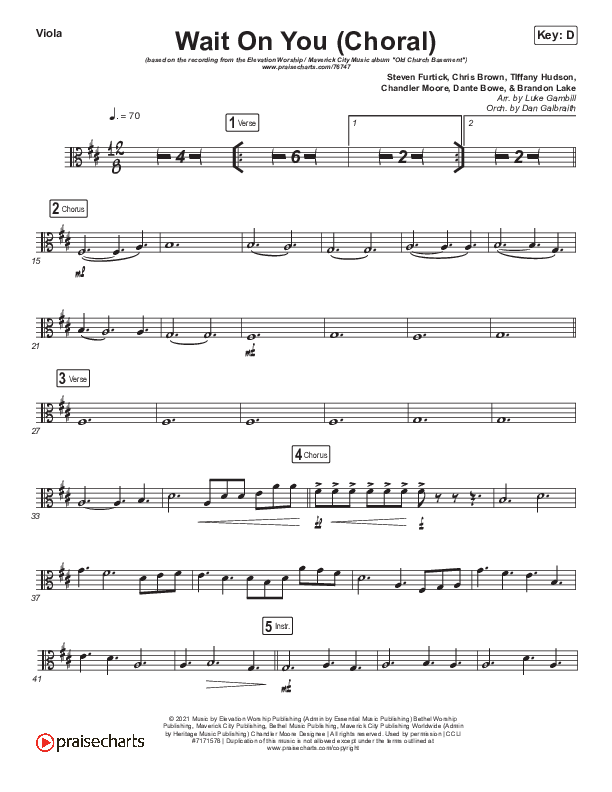 Wait On You (Choral Anthem SATB) Viola (Maverick City Music / Elevation Worship / Dante Bowe / Chandler Moore / Arr. Luke Gambill)