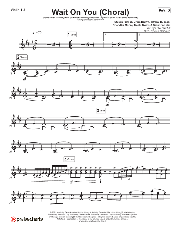 Wait On You (Choral Anthem SATB) Violin 1/2 (Maverick City Music / Elevation Worship / Dante Bowe / Chandler Moore / Arr. Luke Gambill)