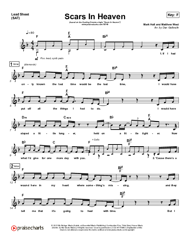 Scars In Heaven Lead Sheet (SAT) (Casting Crowns)