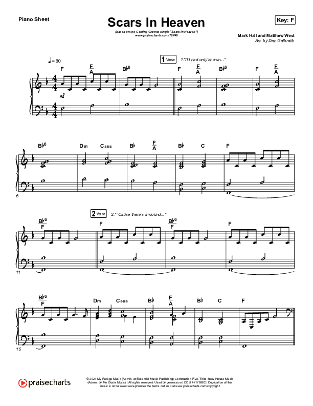 Scars In Heaven Piano Sheet (Casting Crowns)