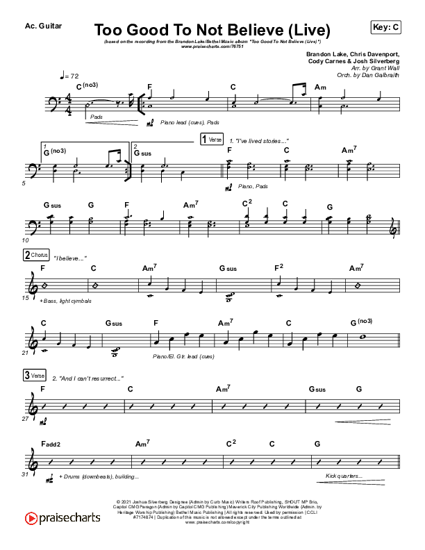 Too Good To Not Believe (Live) Acoustic Guitar (Bethel Music / Brandon Lake)