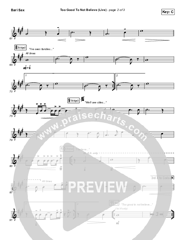 Too Good To Not Believe (Live) Bari Sax (Bethel Music / Brandon Lake)