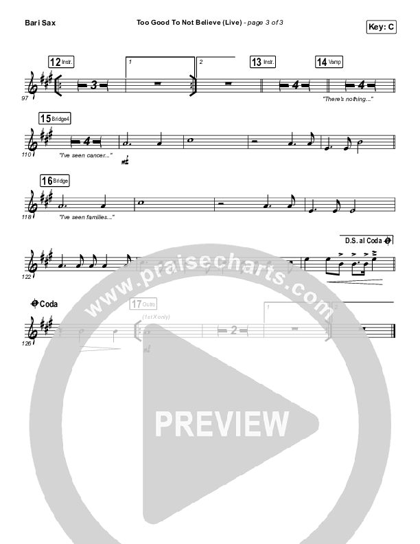 Too Good To Not Believe (Live) Bari Sax (Bethel Music / Brandon Lake)