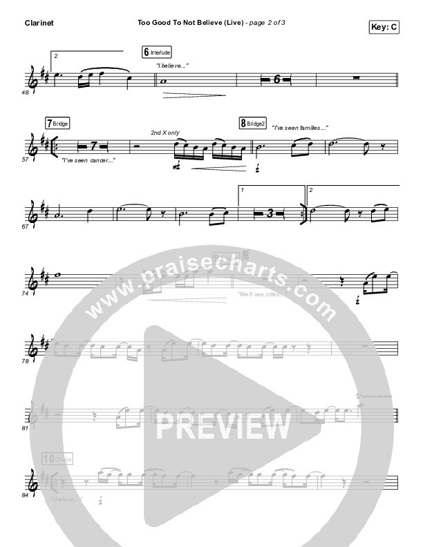 Too Good To Not Believe (Live) Clarinet (Bethel Music / Brandon Lake)