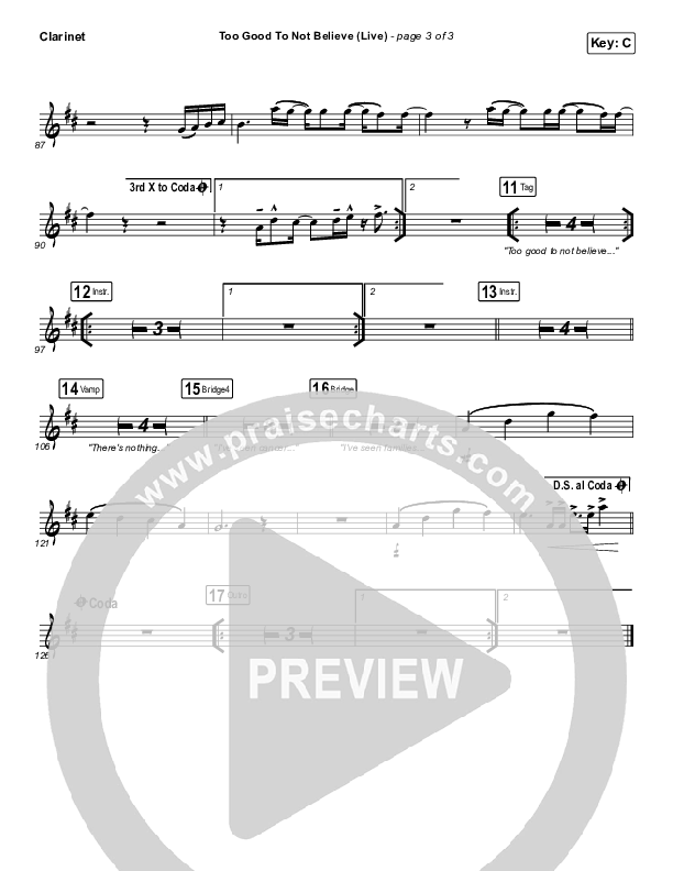 Too Good To Not Believe (Live) Clarinet (Bethel Music / Brandon Lake)