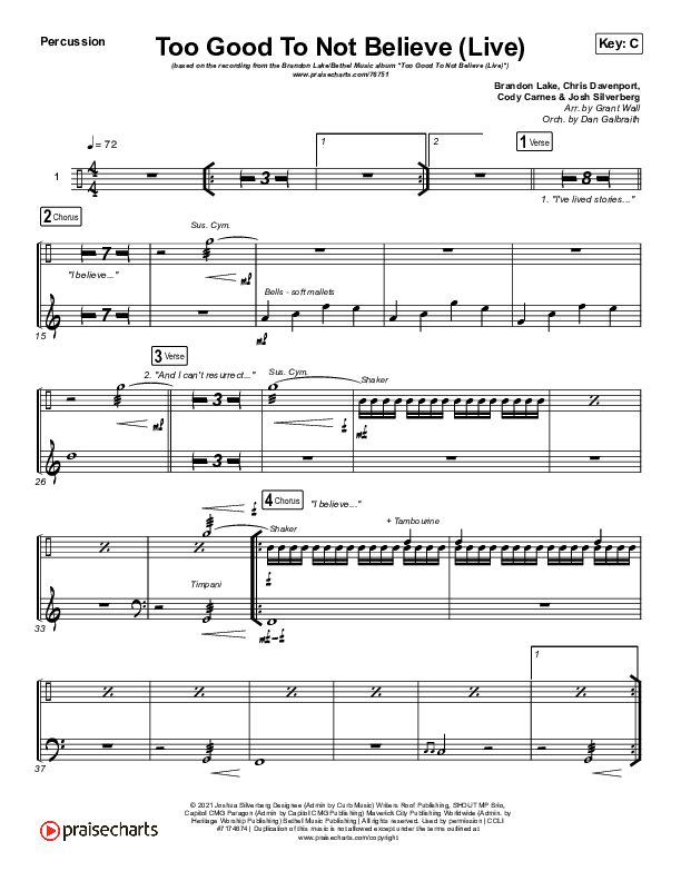 Too Good To Not Believe (Live) Percussion (Bethel Music / Brandon Lake)