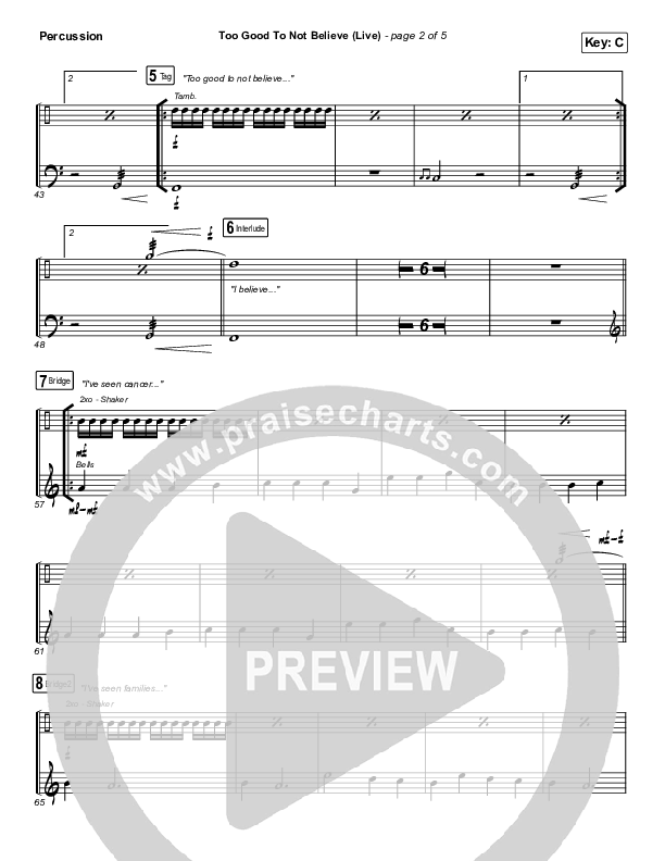 Too Good To Not Believe (Live) Percussion (Bethel Music / Brandon Lake)