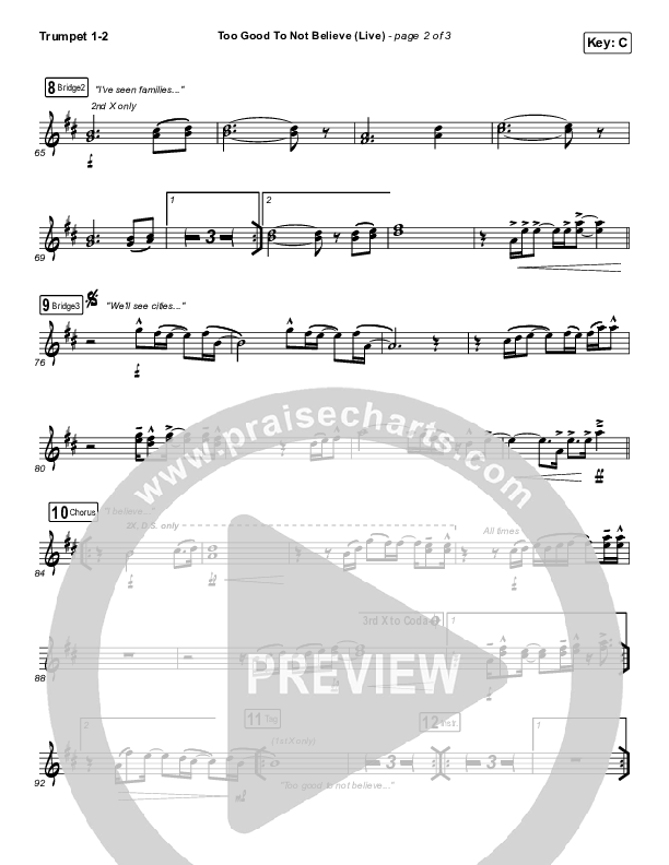 Too Good To Not Believe (Live) Trumpet 1,2 (Bethel Music / Brandon Lake)