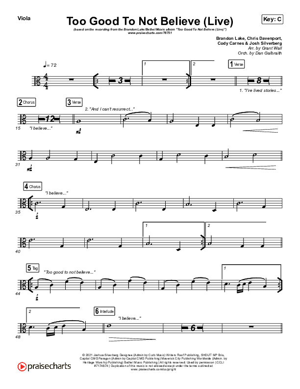 Too Good To Not Believe (Live) Viola (Bethel Music / Brandon Lake)