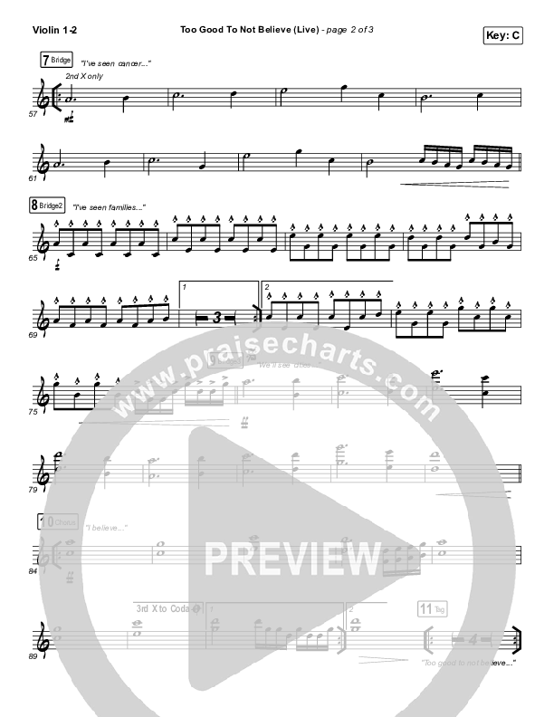 Too Good To Not Believe (Live) Violin 1/2 (Bethel Music / Brandon Lake)