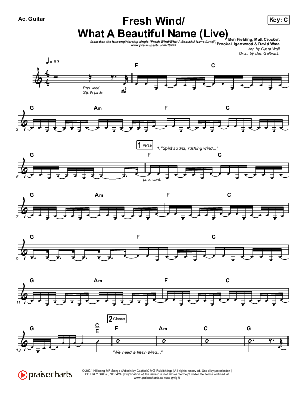 Fresh Wind / What A Beautiful Name (Live) Acoustic Guitar (Hillsong Worship)