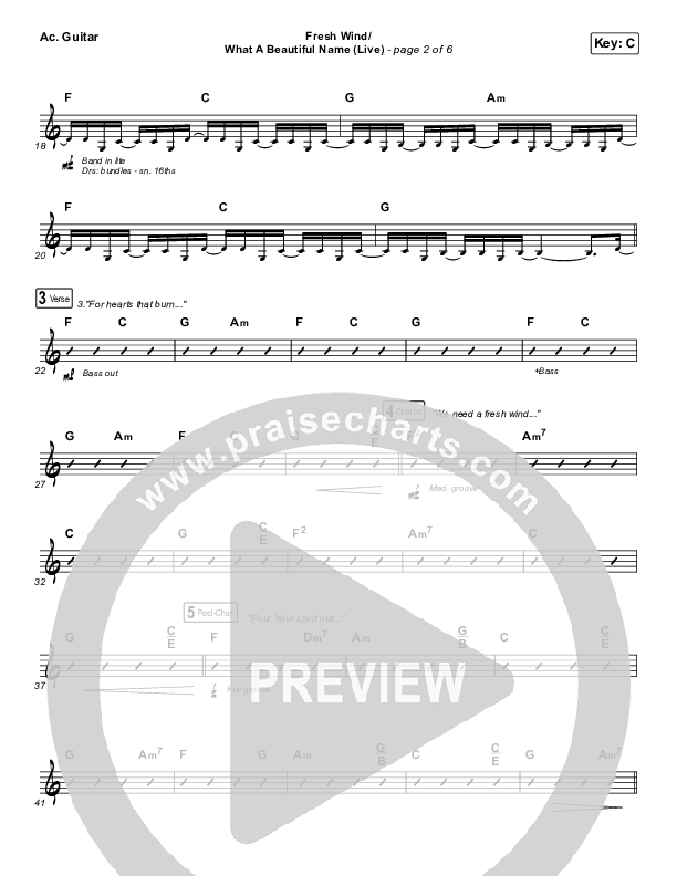 Fresh Wind / What A Beautiful Name (Live) Acoustic Guitar (Hillsong Worship)