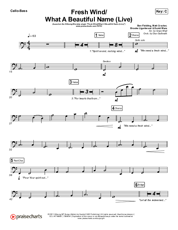 Fresh Wind / What A Beautiful Name (Live) Cello/Bass (Hillsong Worship)