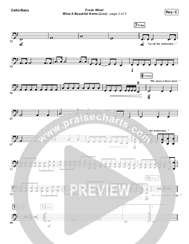 Fresh Wind / What A Beautiful Name (Live) Cello/Bass (Hillsong Worship)