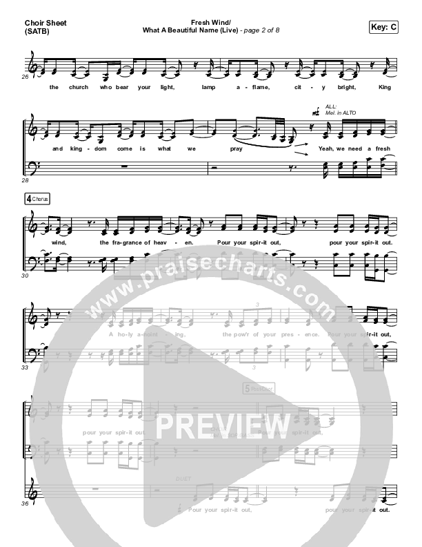 Fresh Wind / What A Beautiful Name (Live) Choir Sheet (SATB) (Hillsong Worship)