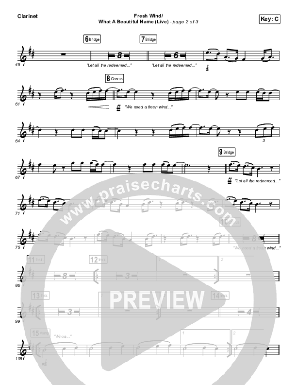 Fresh Wind / What A Beautiful Name (Live) Clarinet (Hillsong Worship)