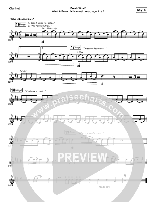 Fresh Wind / What A Beautiful Name (Live) Clarinet (Hillsong Worship)