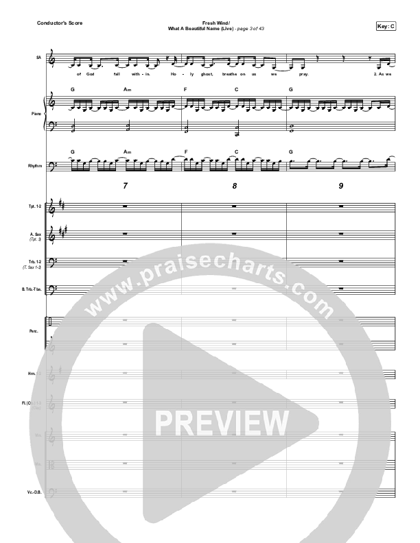 Fresh Wind / What A Beautiful Name (Live) Conductor's Score (Hillsong Worship)