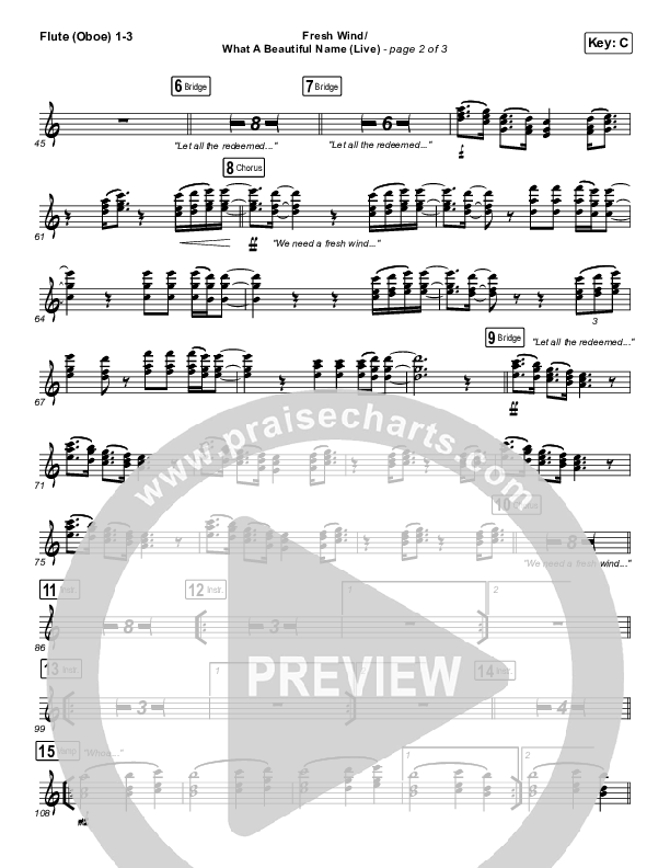 Fresh Wind / What A Beautiful Name (Live) Flute/Oboe 1/2/3 (Hillsong Worship)