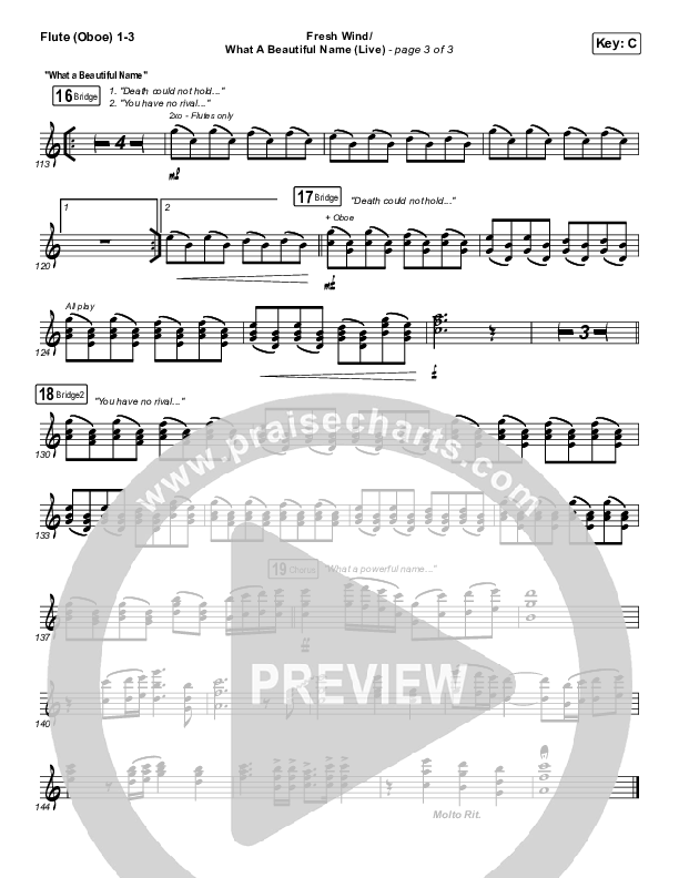 Fresh Wind / What A Beautiful Name (Live) Flute/Oboe 1/2/3 (Hillsong Worship)