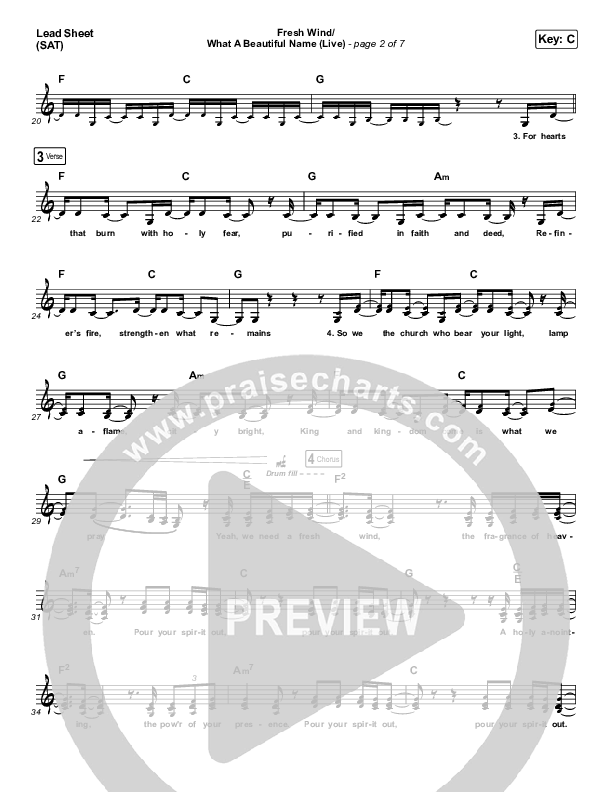 Fresh Wind / What A Beautiful Name (Live) Lead Sheet (SAT) (Hillsong Worship)