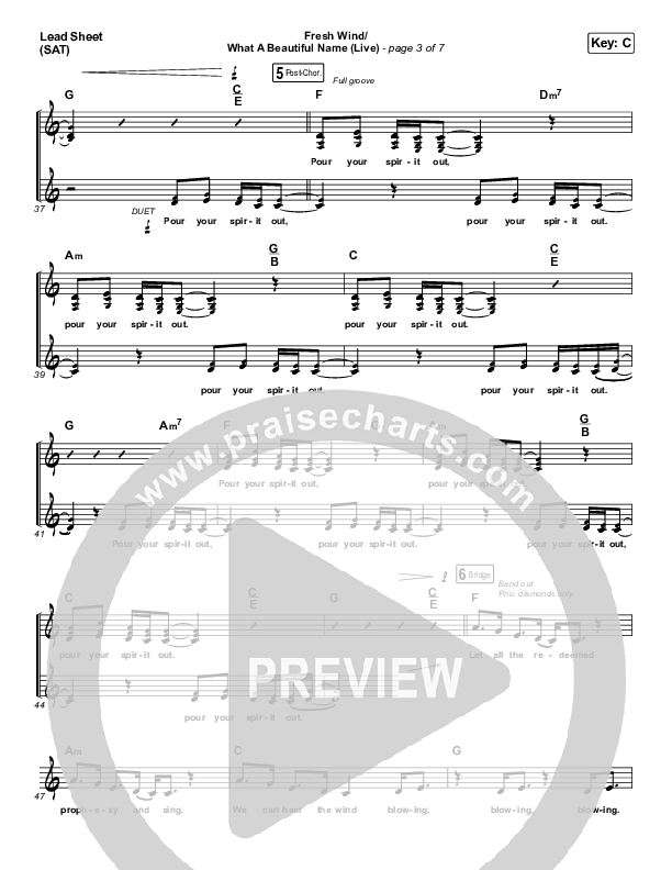 Fresh Wind / What A Beautiful Name (Live) Lead Sheet (SAT) (Hillsong Worship)