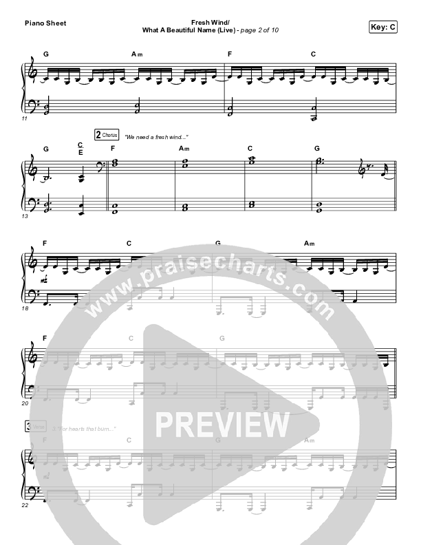 Fresh Wind / What A Beautiful Name (Live) Piano Sheet (Hillsong Worship)