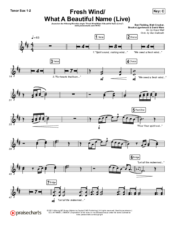 Fresh Wind / What A Beautiful Name (Live) Tenor Sax 1/2 (Hillsong Worship)