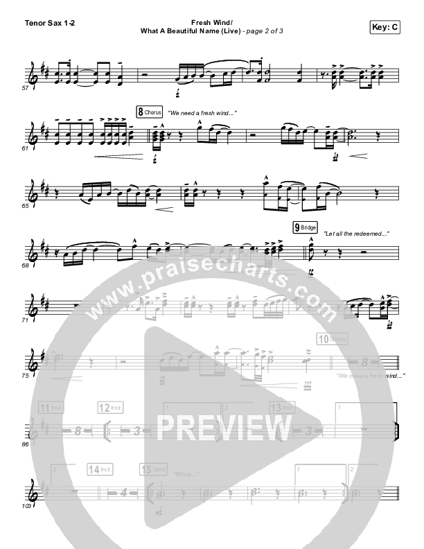 Fresh Wind / What A Beautiful Name (Live) Tenor Sax 1/2 (Hillsong Worship)