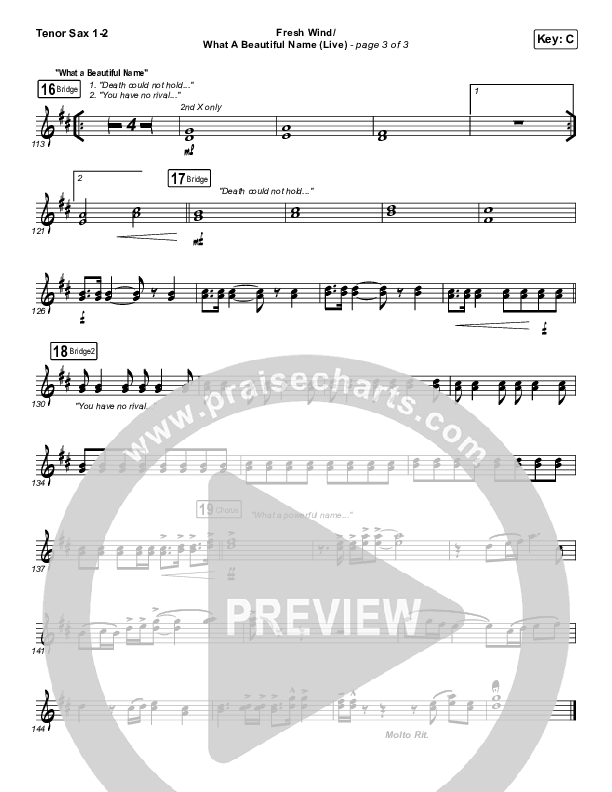 Fresh Wind / What A Beautiful Name (Live) Tenor Sax 1/2 (Hillsong Worship)