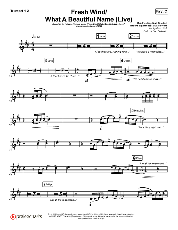 Fresh Wind / What A Beautiful Name (Live) Trumpet 1,2 (Hillsong Worship)