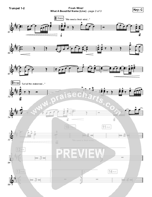 Fresh Wind / What A Beautiful Name (Live) Trumpet 1,2 (Hillsong Worship)