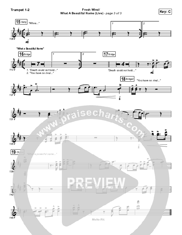 Fresh Wind / What A Beautiful Name (Live) Trumpet 1,2 (Hillsong Worship)