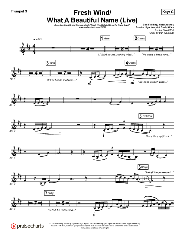 Fresh Wind / What A Beautiful Name (Live) Trumpet 3 (Hillsong Worship)
