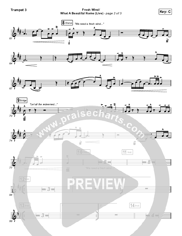 Fresh Wind / What A Beautiful Name (Live) Trumpet 3 (Hillsong Worship)