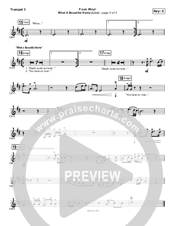 Fresh Wind / What A Beautiful Name (Live) Trumpet 3 (Hillsong Worship)