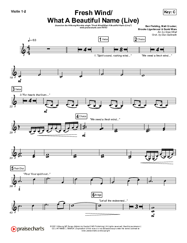 Fresh Wind / What A Beautiful Name (Live) Violin 1/2 (Hillsong Worship)